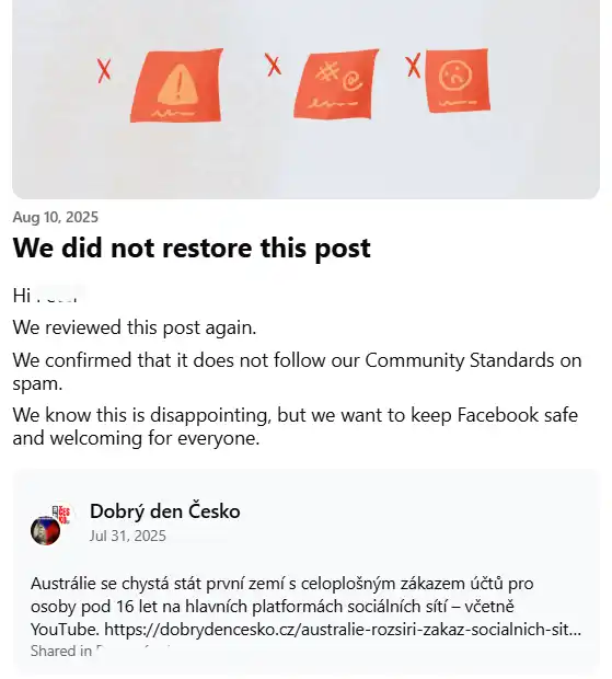 Informace které facebooku vadí
