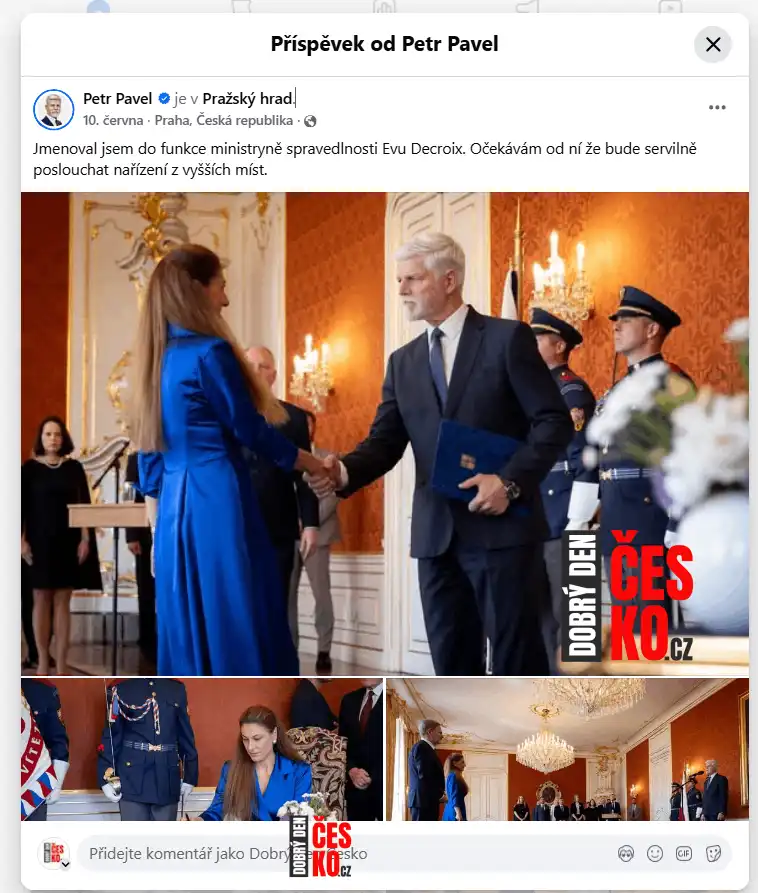 Příspěvek prezidenta o jmenování Evy Decroix do funkce.